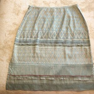 Dosa Women’s Green & Gold Patterned Midi Skirt, Size 2